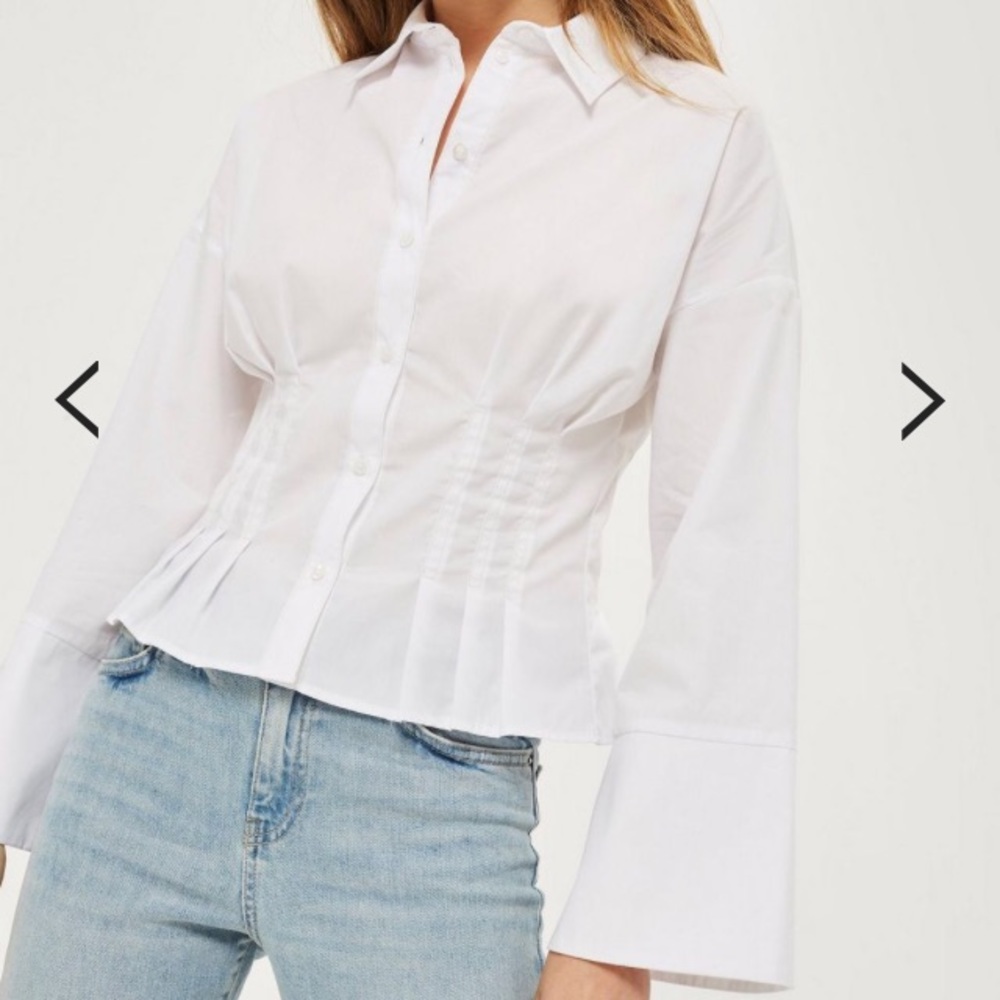 Topshop white corset button down shirt